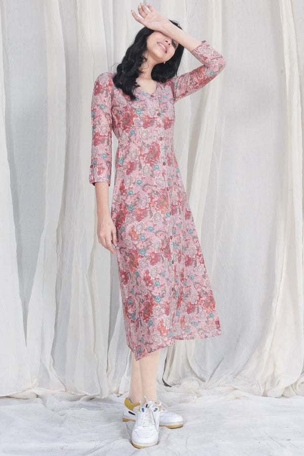 Pink Floral Pure Cotton Mull Kurta Dress