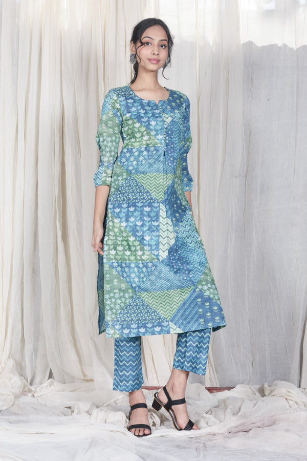 Blue Printed Organic Cotton Kurta Set