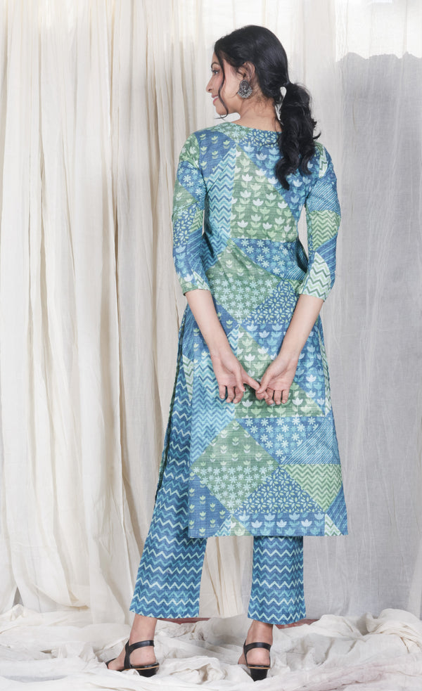 Blue Printed Organic Cotton Kurta Set