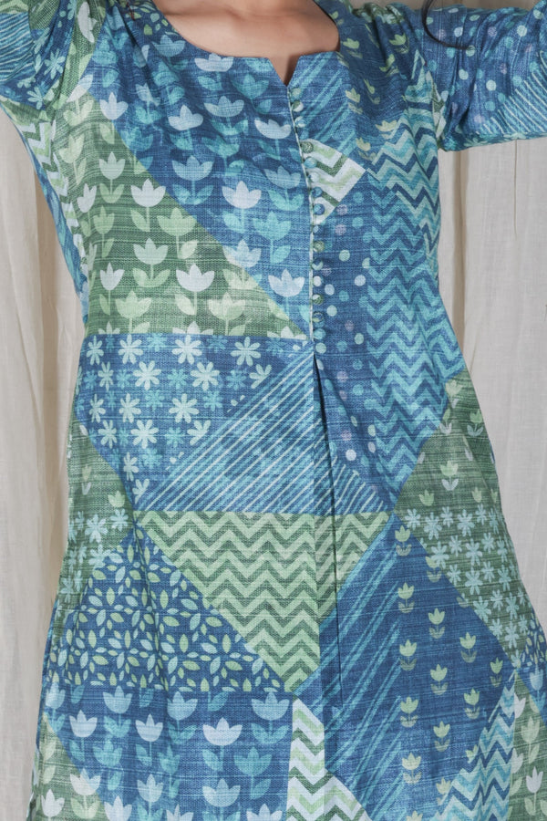 Blue Printed Organic Cotton Kurta Set