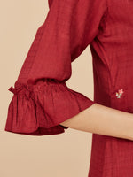 Red Embroidered Straight Cotton Kurta Pant Set - Set Of 2