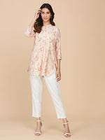 Pink Floral Printed Chanderi Silk Top