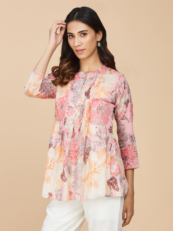 Pink Floral Printed Cotton Mull Top