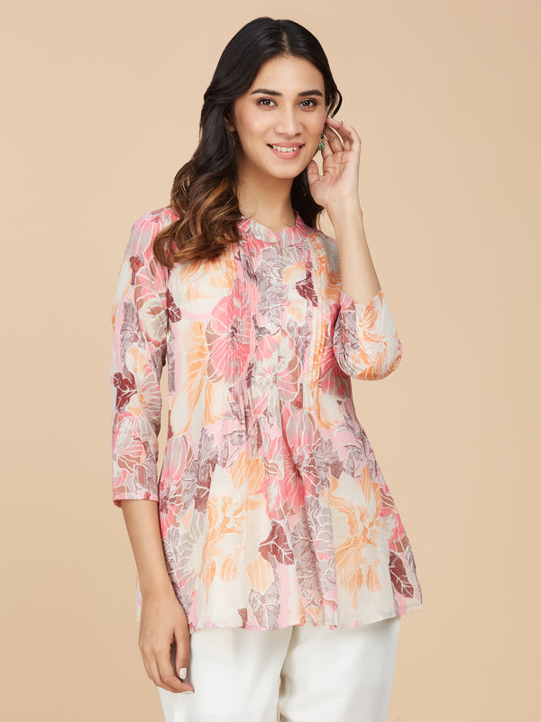 Pink Floral Printed Cotton Mull Top