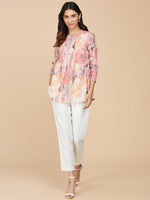 Pink Floral Printed Cotton Mull Top