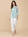 Blue Floral Printed Cotton Mull Top