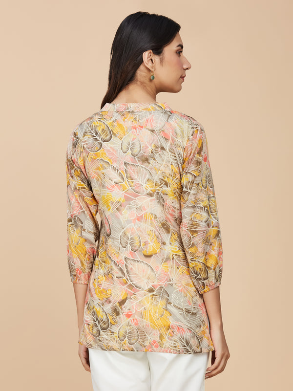 Yellow Floral Printed Cotton Mull Top