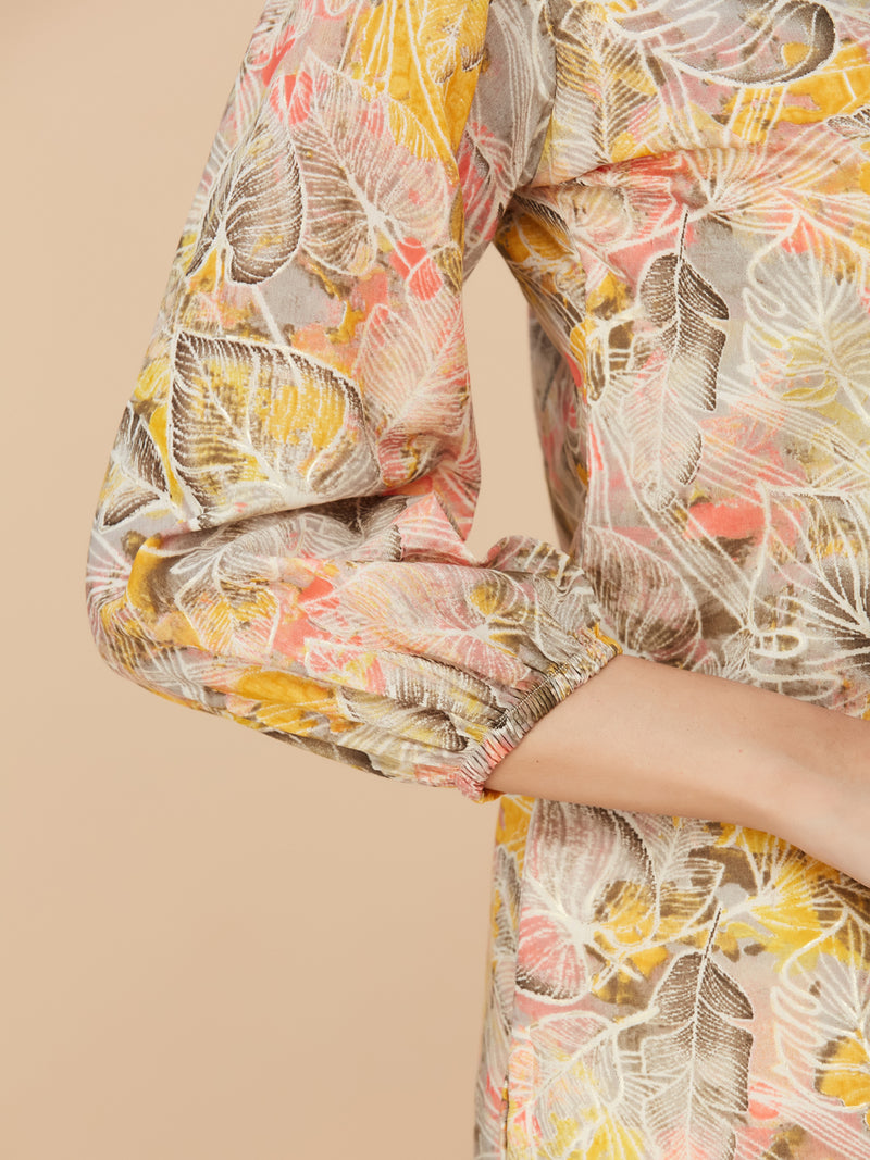 Yellow Floral Printed Cotton Mull Top