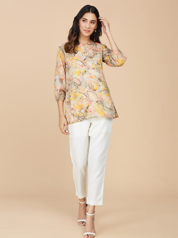 Yellow Floral Printed Cotton Mull Top