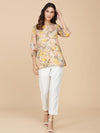 Yellow Floral Printed Cotton Mull Top
