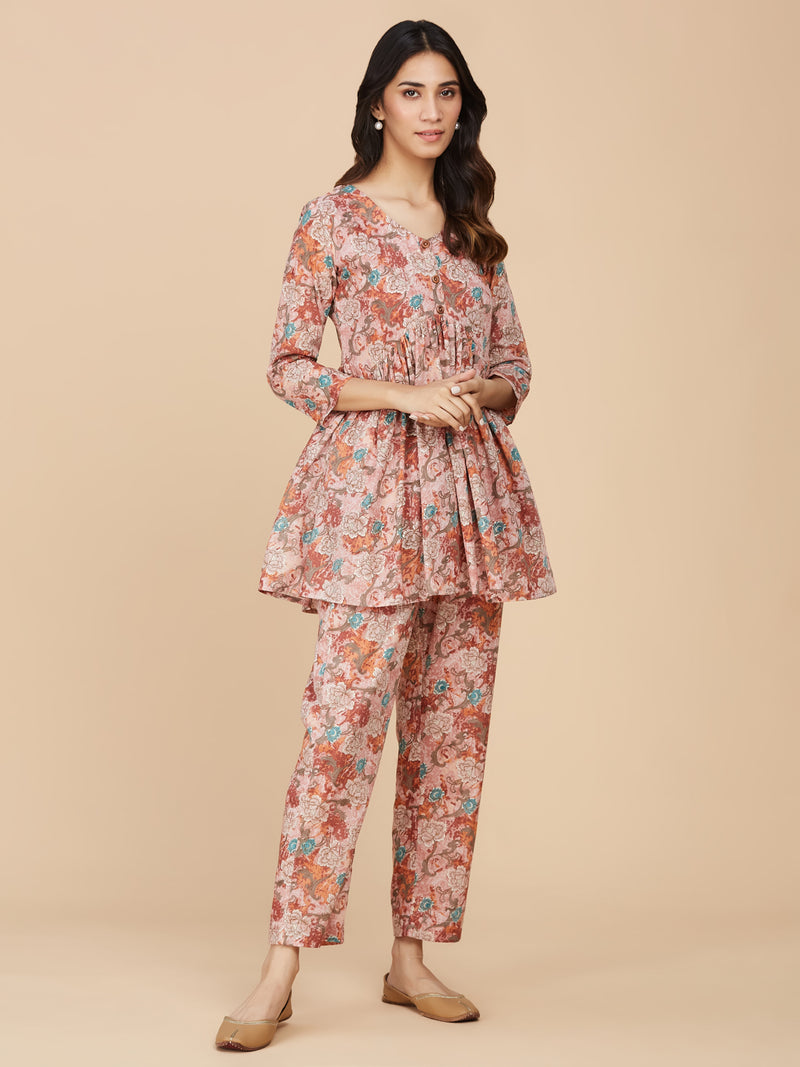 Red Printed Cotton Mull Co-Ord Set