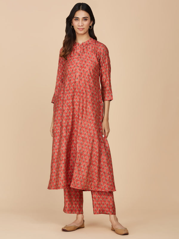 Red Pure Soft Chanderi Silk Printed Co-Ord Set - Set Of 2