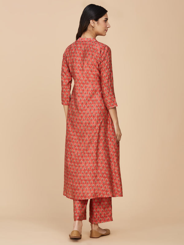 Red Pure Soft Chanderi Silk Printed Co-Ord Set - Set Of 2