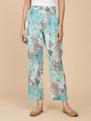 Blue Floral Printed Cotton Mull Long Dress with Pant - Set of 2