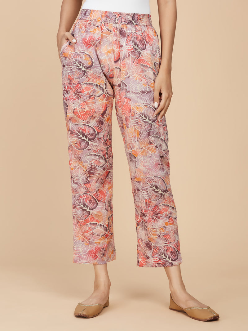 Floral Printed Cotton Mull Dress with Pant- Set of 2