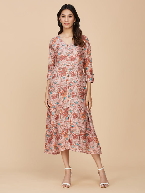 Pink Floral Pure Cotton Mull Kurta Dress