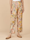 Yellow Printed Cotton Mull A-line Dress with Pant- Set of 2