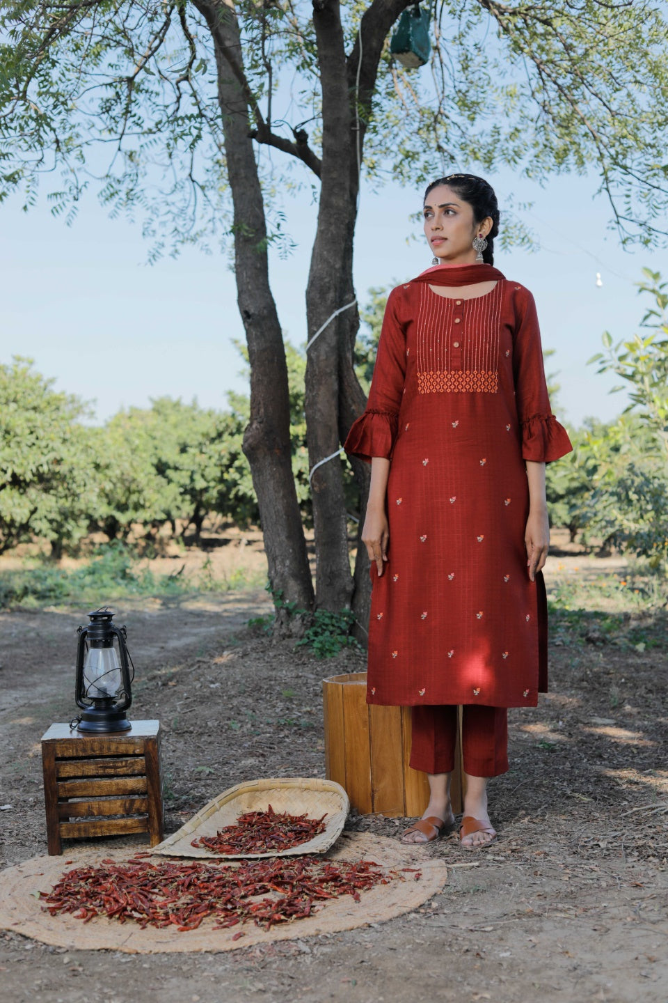 Pink Striped Embroidered Straight Cotton Kurta