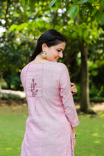 Pink Block Printed Pure Cotton Kurta Pant Set