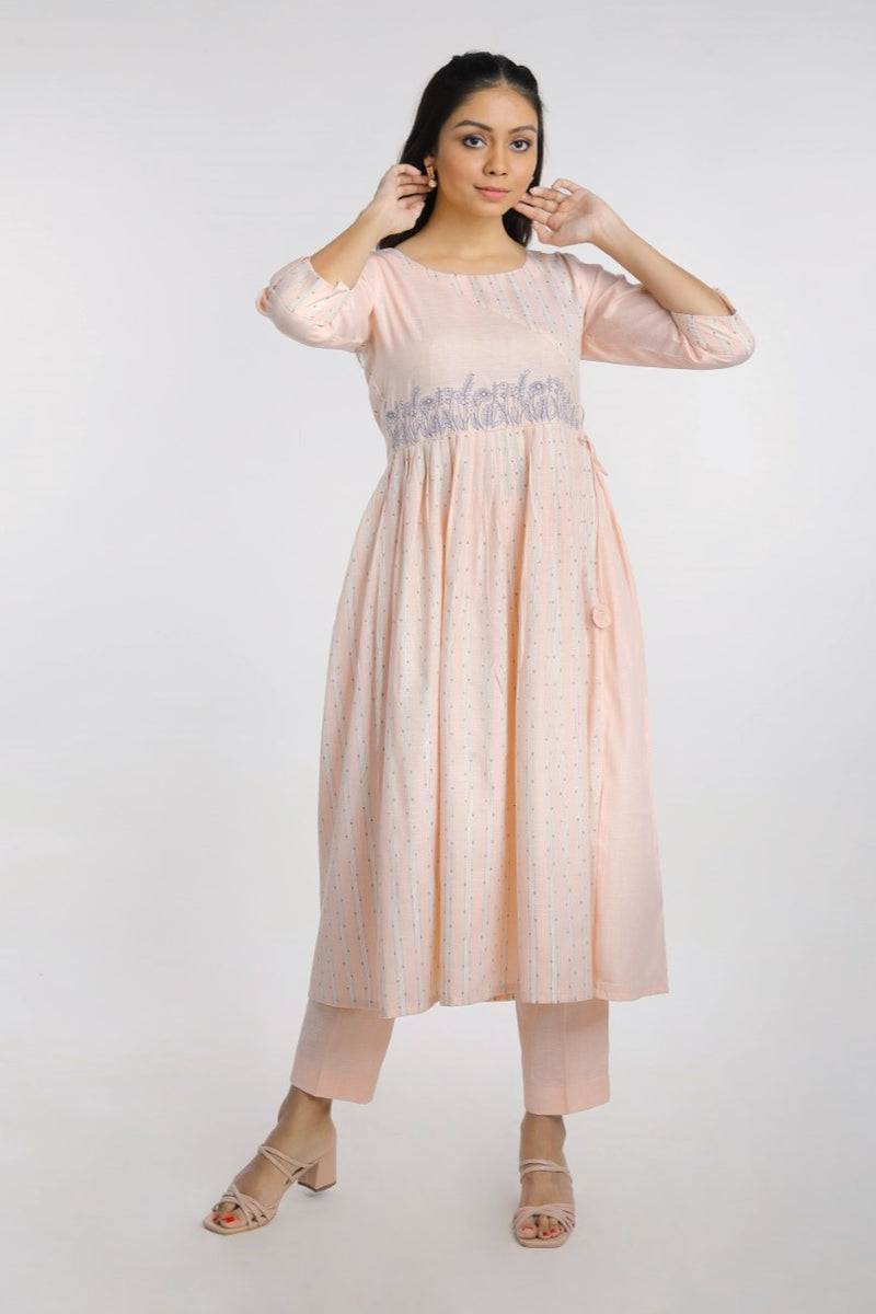 Baby Pink Hand embroidered Cotton Dress