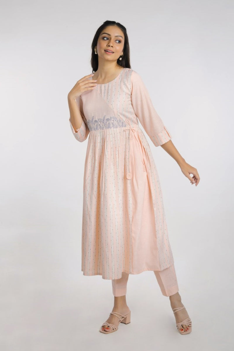 Baby Pink Hand embroidered Cotton Dress