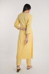 Yellow Neck Embroidered Straight Gathered Cotton Kurta