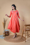 Orange Delicate Hand Embroidered Long Cotton Dress