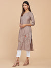 Light Brown Cotton Kurti With Delicate Embroidery
