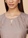 Light Brown Cotton Kurti With Delicate Embroidery