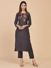 Charcole Gray Cotton Kurta With Pintuck Detail