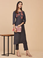 Charcole Gray Cotton Kurta With Pintuck Detail