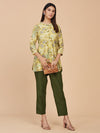 Green Printed Pure Chanderi Silk Short Top