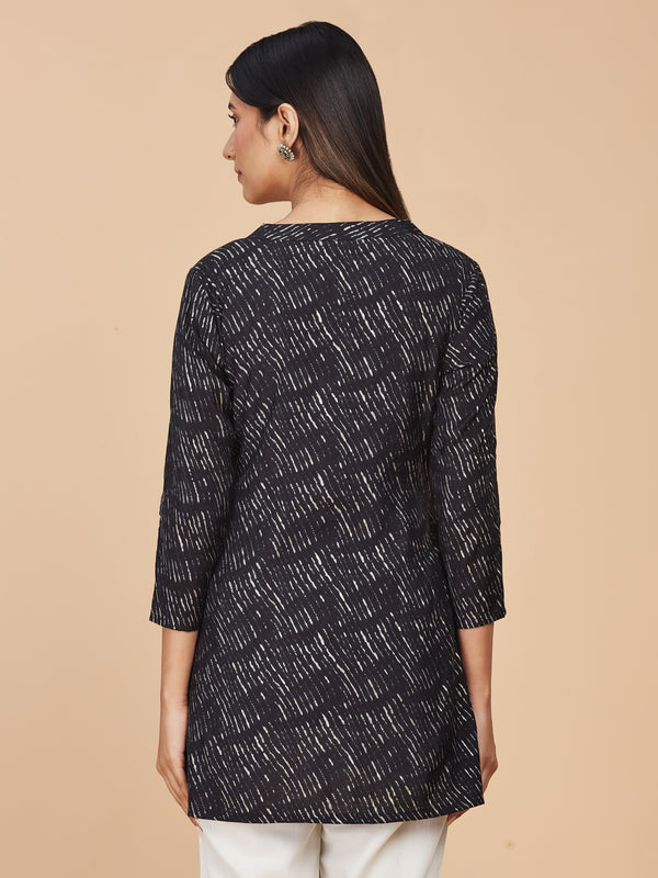 Chanderi Silk Black Printed Short Top