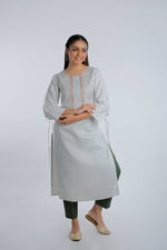 Light Green Sequence Embroidered Straight Cotton Kurta