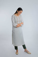 Light Green Sequence Embroidered Straight Cotton Kurta