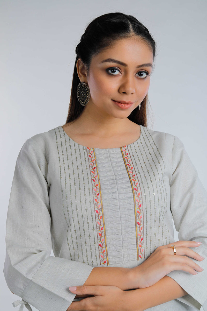 Light Green Sequence Embroidered Straight Cotton Kurta