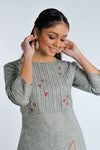 Green Embroidered Straight Cotton Kurta