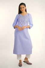 Blue Mirror Work Straight Cotton Kurta