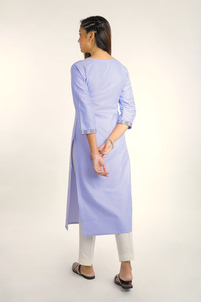 Blue Mirror Work Straight Cotton Kurta