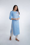 Blue Embroidered Straight Cotton Kurta