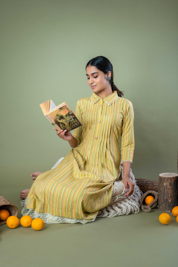Cotton Hand Block Printed Green Midi Dress