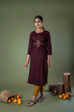 Raisin Multi Thread Embroidery Straight Cotton Kurta