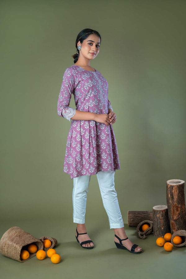 Hand Block Printed Natural Dyed Cotton Short Top