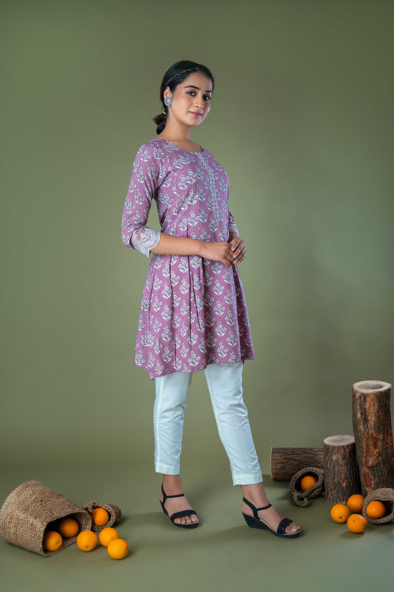 Lavender Hand Block Printed Natural Dyed Cotton Top