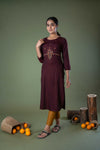 Raisin Multi Thread Embroidery Straight Cotton Kurta