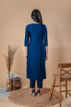 Blue Multi Colour Embroidery Straight Cotton Kurta