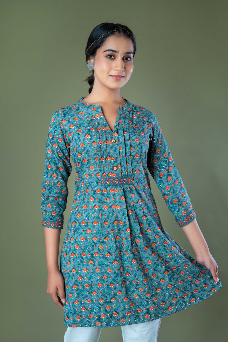 Fadat Hand Block Printed Indigo Natural Dyed Top