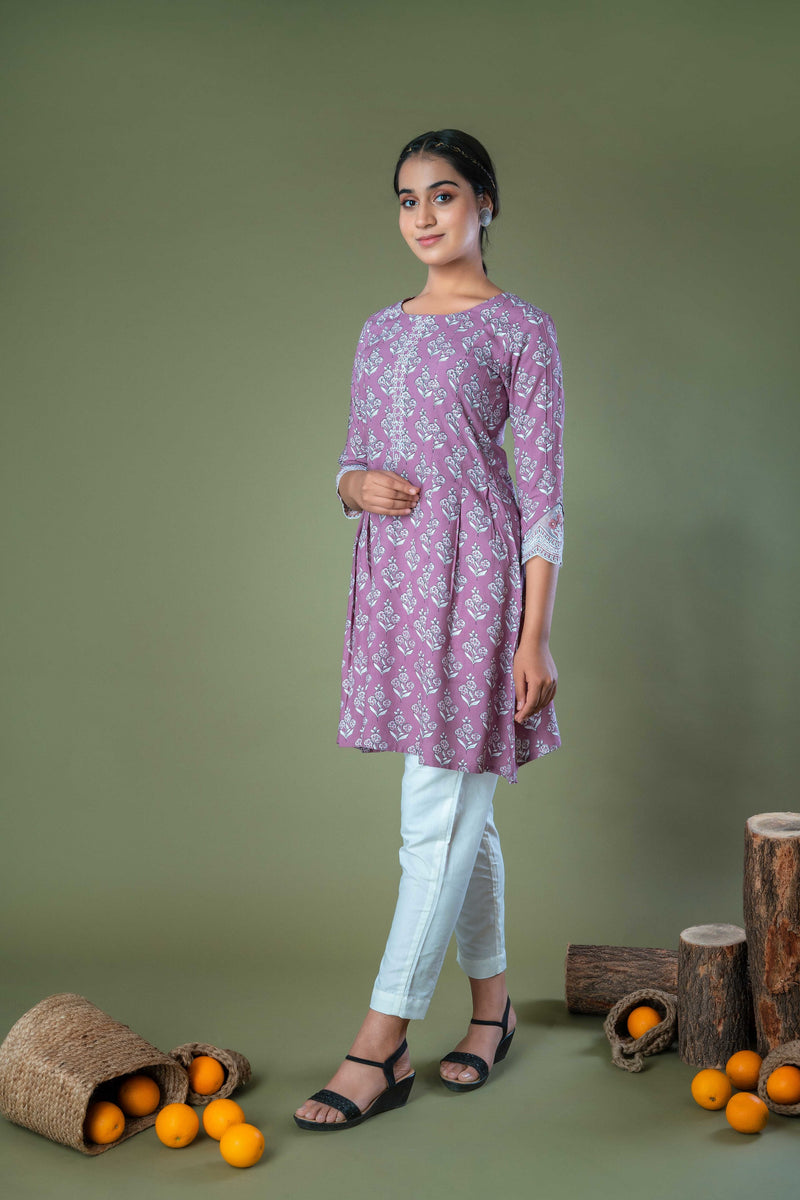 Lavender Hand Block Printed Natural Dyed Cotton Top