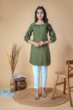 Green Floral Butti Embroidered Cotton Short Top