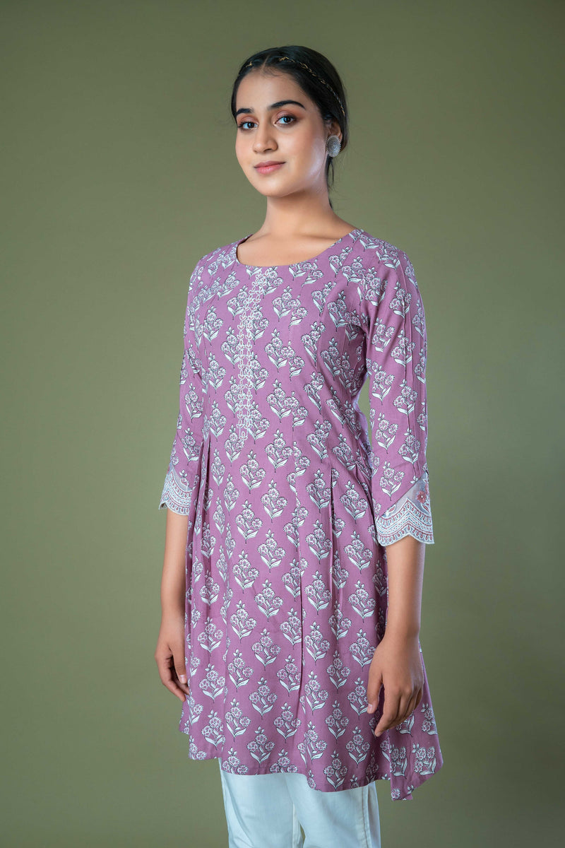 Lavender Hand Block Printed Natural Dyed Cotton Top